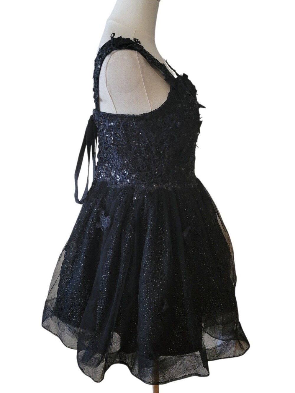 Black Whimsigoth Tulle Fairy Lace-up Back Mini Dress Size 6 - Picture 3 of 4